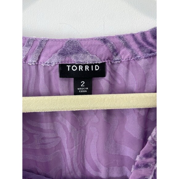 Torrid Purple Velvet Burnout Pullover Top Long Sleeve Blouse Sz 2 2X Fairy Goth - Picture 5 of 9